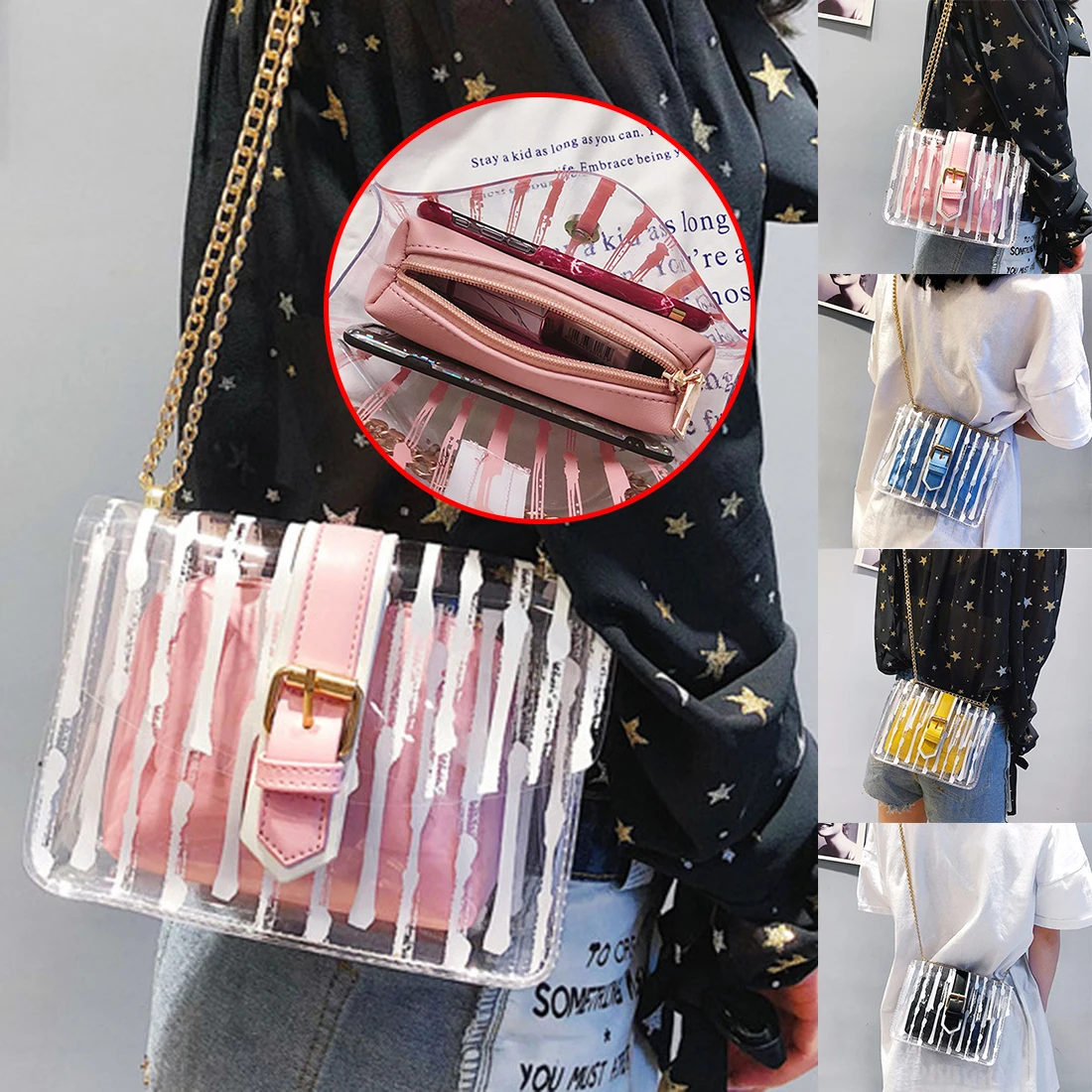 

Oeak Women Clear Crossbody Purse Small Transparent Square Shoulder Bags Women Casual Beach Clear Purse