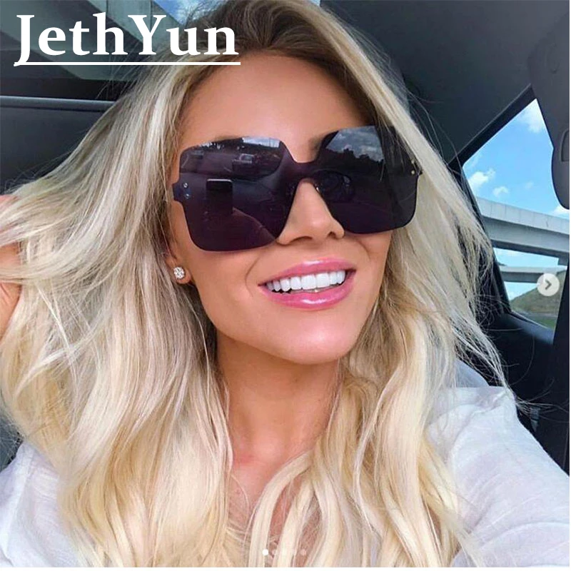 

Oversized Yellow Square Sunglasses Women 2019 Rimless Flat Lens Colorful Sun Glasses Women Men Shades lunette de soleil