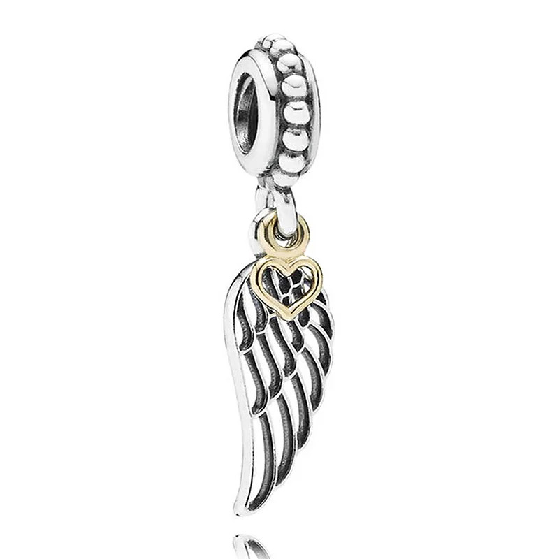 

Authentic 925 Sterling Silver Bead Charm Gold Love Heart & Guidance Angel Pendant Beads Fit Pandora Bracelet DIY Jewelry