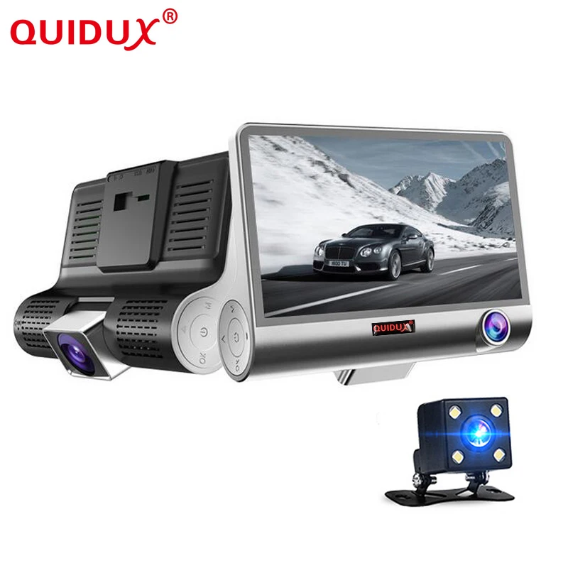 

QUIDUX Original 4.0" Car DVR Camera Dual Lens with Rear view car dvrs dashcam three camera Night vision Camcorder Registrar