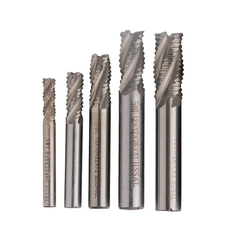 5pcs Roughing Milling Cutter HSS 4 Flutes Carbide End Mill 6/8/10/12