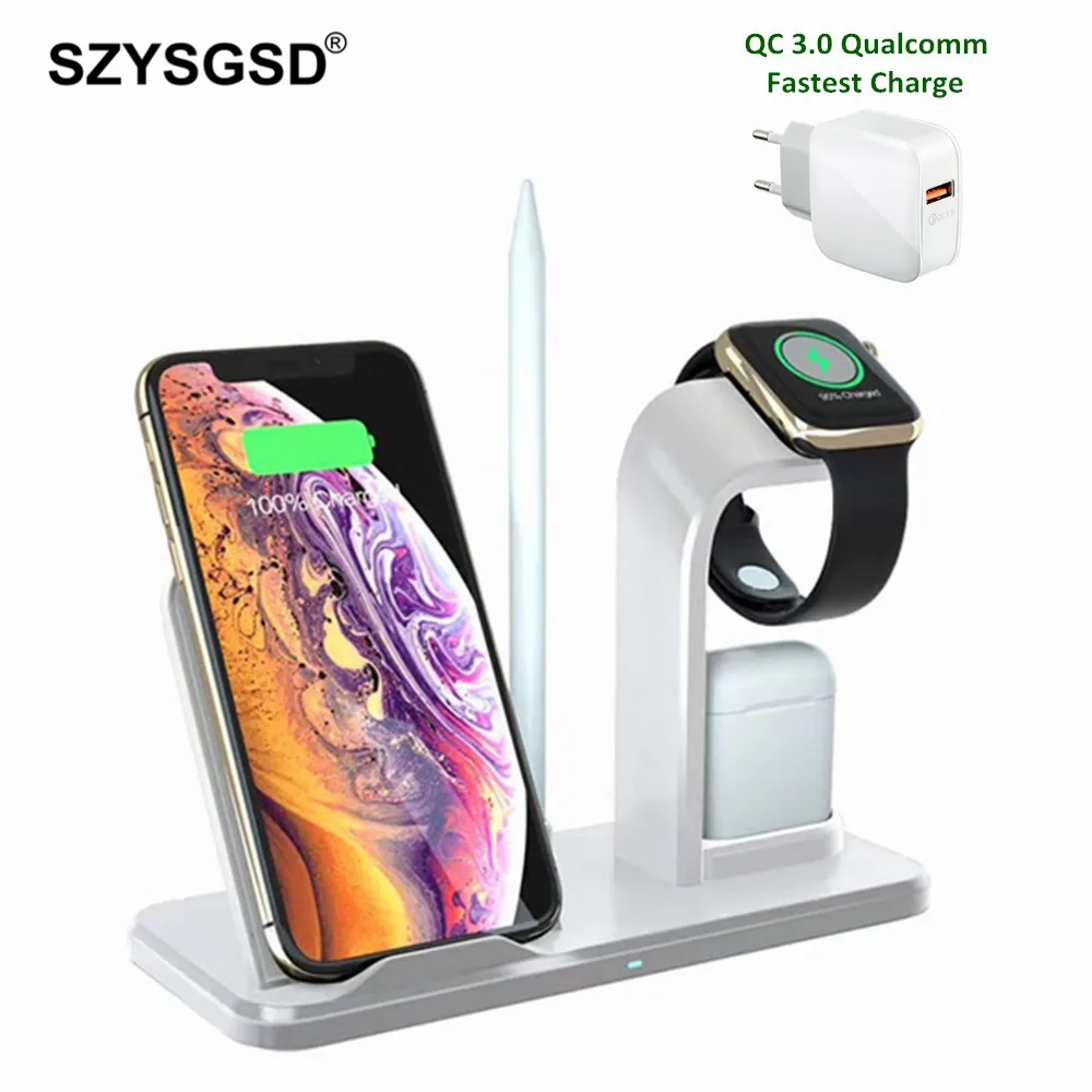

3 in 1 10W Qi Wireless Charger for i Watch Series 4 3 2 Airpods Qi Fast Charging for Apple Watch iPhone XS XR X 8 Samsung S10 S9