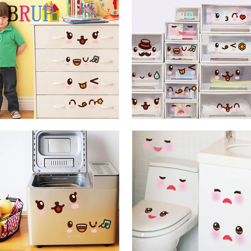 

16 Pieces Different Lovely Expressions Wall Stickers for Toilet Kitchen Refrigerator Warm Room Decoration Wardrobe Sticker Mural