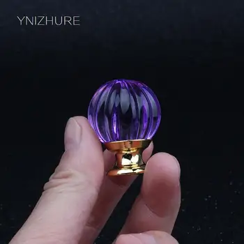 

30mm 10pcs K9 Purple Crystal Glass Pumpkin Ball Handle Gold Base Furniture Drawer Cabinet Knife Dresser Bed Bedroom DIY Hardware