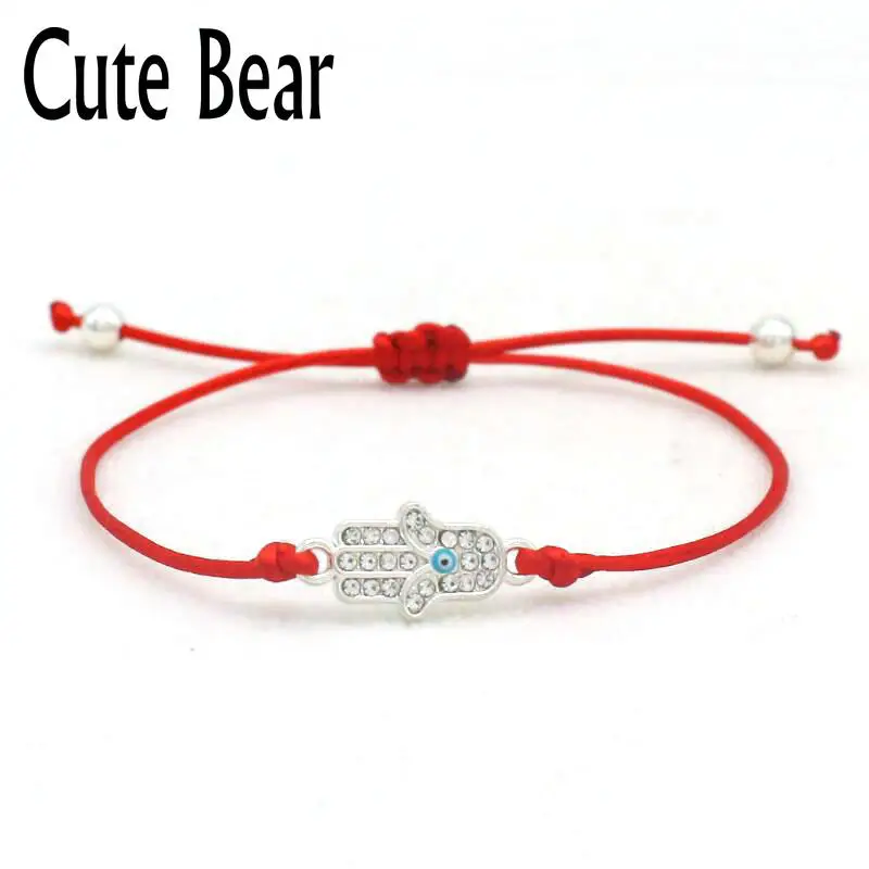 

2019 Hot Sale Lucky Red Thread Rope Braided Bracelet Silver color Inlay Crystal Blue Eye Hamsa Hand Bracelets For Women Jewelry