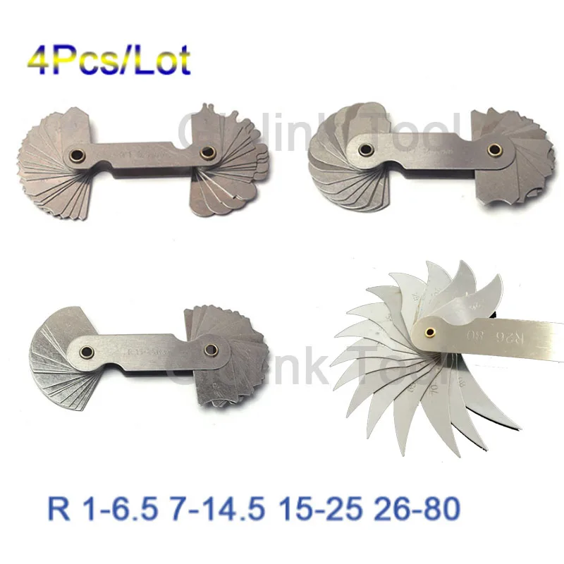 

4 Pcs Radius Gauges Set R1-6.5/R7-14.5/R15-25/R26-80mm Stainless Steel Gauges Measuring Tools