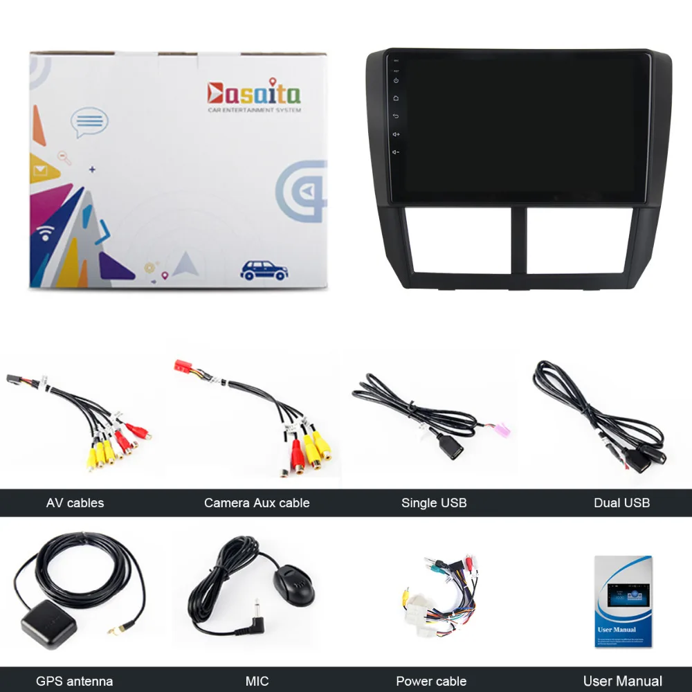 Best Dasaita Android 8.1 Car DVD GPS for Subaru Forester Multimedia 2008 2009 2010 2011 2012 with 9" IPS Touch Screen Auto Stereo LET 27