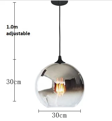 LukLoy, современный подвесной светильник для кухни, золотой стеклянный шар, лофт, подвесной светильник, Подвесная лампа для гостиной, прикроватная Подвесная лампа - Цвет корпуса: Silver D 300mm