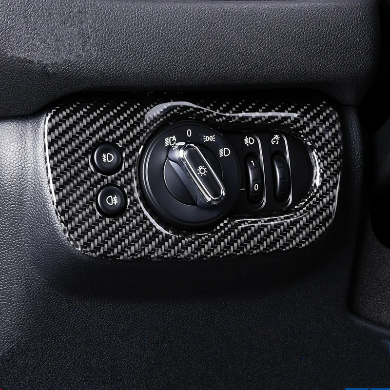 

Black Carbon Fiber Car Headlight Switch Panel Cover Frame Sticker Trim Case For Mini Cooper Clubman F54 2015 2016 2017 2018