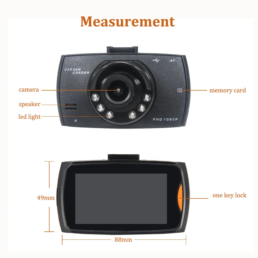 HGDO Car DVR Camera Full HD 1080P Dual Lens 140 Degree Dashcam Video Registrars for Cars 6 LED Night Vision G-Sensor Dash Cam