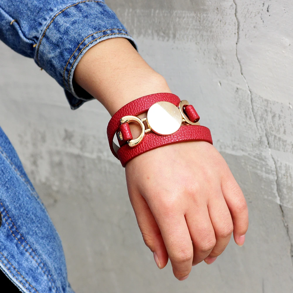 

6 Color Fashion Multilayer Women Leather Bracelet Trendy Adjustable Bracelets Charm Cuff Bracelet Jewelry For Women Wholesale