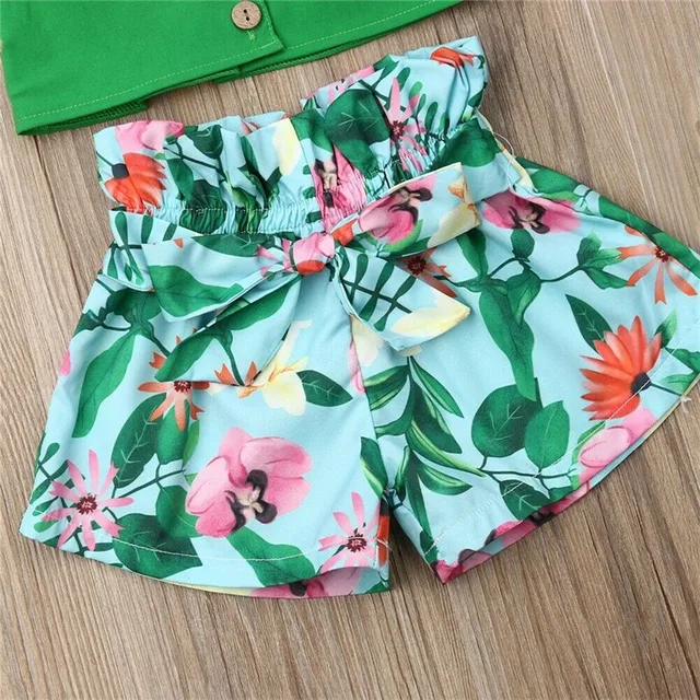 1-6Y Boho Summer Kids Baby Girls Outfits Clothes Ruffle Strappy Crop Tops Vest+Floral Bow Wide Leg Shorts 2Pcs Child Girl Sets 5