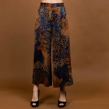 

New Arrival Chinese Women's 100% Silk Wide Leg Pants Loose Casual Elastic Waist Trousers Plus Size M L XL XXL XXXL 4XL 1112