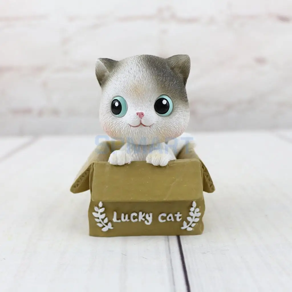 Adorable Lucky Cat in a Box Bobblehead Animal Shaking Head Doll Car