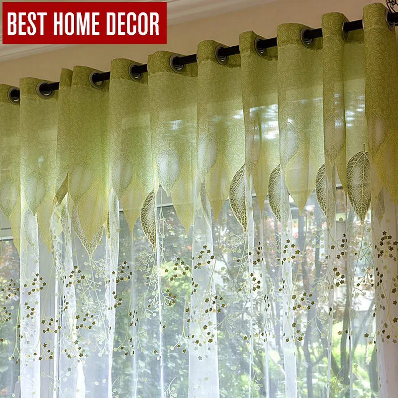 

BHD sheer tulle window curtains for living room the bedroom the kitchen modern tulle curtains green leaves fabric blinds drapes