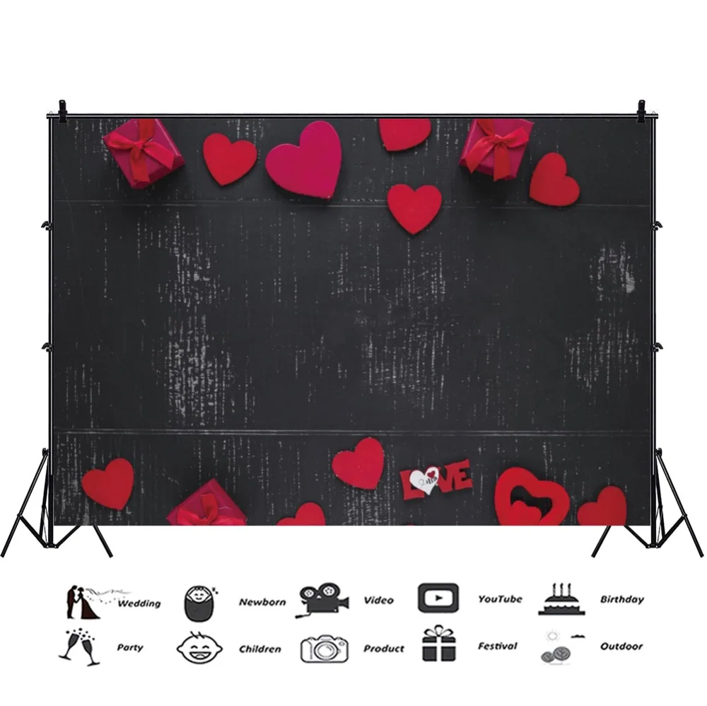 Laeacco Grunge Chalkboard Love Red Heart Gift Party Ceremony Scene Photography Background Photographic Backdrop For Photo Studio