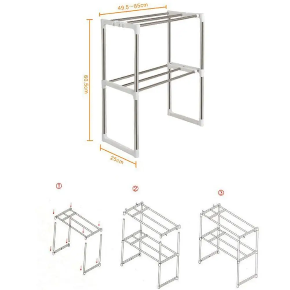 1 шт. Нержавеющая сталь Регулируемая многофункциональная полка для микроволновой печи стоячий Тип двойные кухонные держатели для хранения