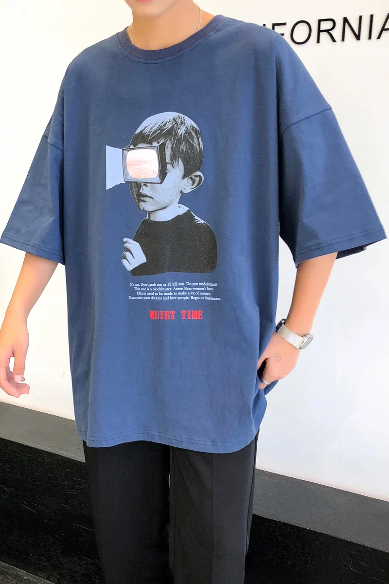 

New Hong Kong Wind Recreational T-shirt with Large Collar and Short Sleeve for Men in Summer of 2019-7560