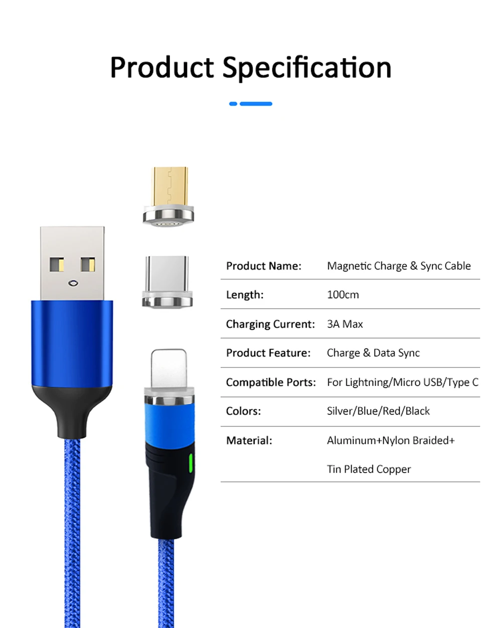 Магнитный USB кабель VOXLINK 1 м светодиодный для iPhone Xs 6 и USB TypeC кабель и Micro USB нейлоновая оплетка для samsung Xiaomi huawei LG USB C