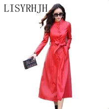 

Women 2017 new high-quality leather jacket extension models motorcycle fashion Slim belt autumn and winter parka leather coat