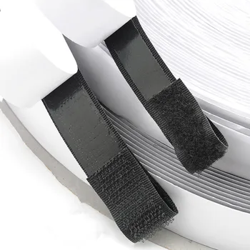 

25Y Black White Hook and Loop Fastener Tape Magic Nylon Sticker Adhesive Hook LoopDisks Tape Sewing With Strong Glue 16-100mm