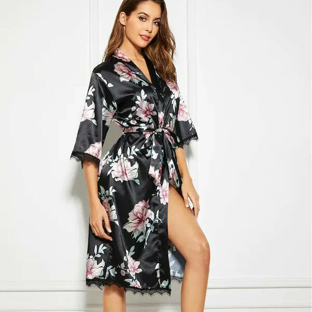 

Silk Satin Wedding Bride Bridesmaid Robe Floral Bathrobe Short Kimono Robe Night Robe Bath Robe Fashion Dressing Gown For Women