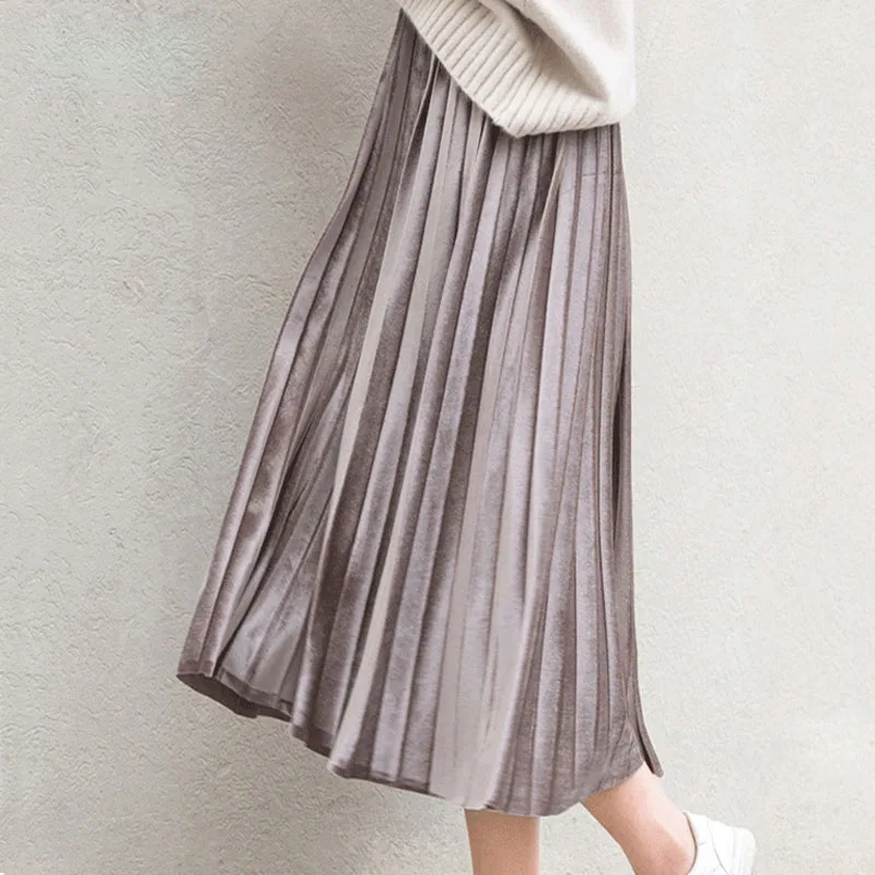 

Plus Size M - 3XL 4XL 5XL 6XL Skirt Pleated Mid Calf High Waist Casual Solid Skirts Womens Korean Style Autumn Winter 31533