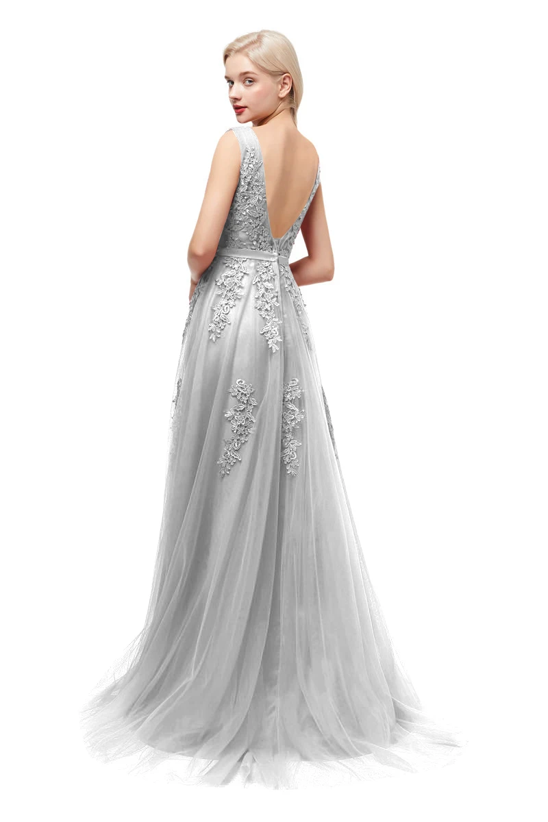 Вечернее платье с v-образным вырезом и открытой спиной, длинное, коллекция года, ТРАПЕЦИЕВИДНОЕ, свадебное, вечернее платье с аппликацией, кружевное платье для выпускного, свадебное платье, Vestido De noiva