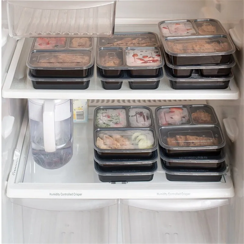 3 отсека многоразовые пластиковые контейнеры для хранения продуктов с крышками, микроволновая печь и посудомоечная машина, Bento Ланч-бокс, набор из 5/10