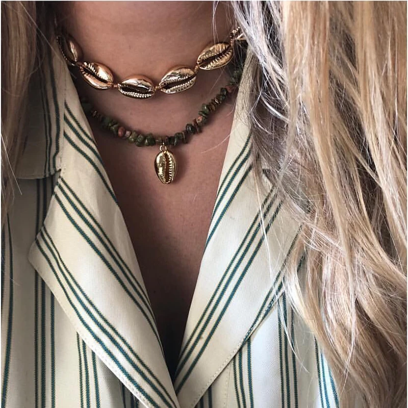 

Miwens Spring Summer Newest Metal Resin Stone Shell Long 2PCS/Sets Necklace Women Bohemia Ethnic Handmade Vacation Jewelry A812