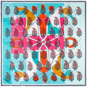 

Twill Silk Women Scarf 130*130 cm Euro Style Feather and Horse Print Square Scarves High Quality Gift Fashion Large Shawls