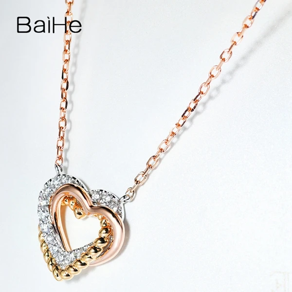BAIHE Solid 18 K белый и желтый и розовое золото сертифицированные женщины 0.10ct натуральные бриллианты свадебное модное ожерелье