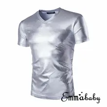 Модная мужская футболка с коротким рукавом, облегающие повседневные топы, летняя одежда, блестящие футболки, топы черного, золотого, серебряного цвета