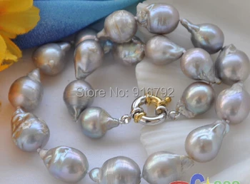 

Wholesale >>>>HUGE 16" 21mm GRAY BAROQUE KESHI REBORN PEARL NECKLACE