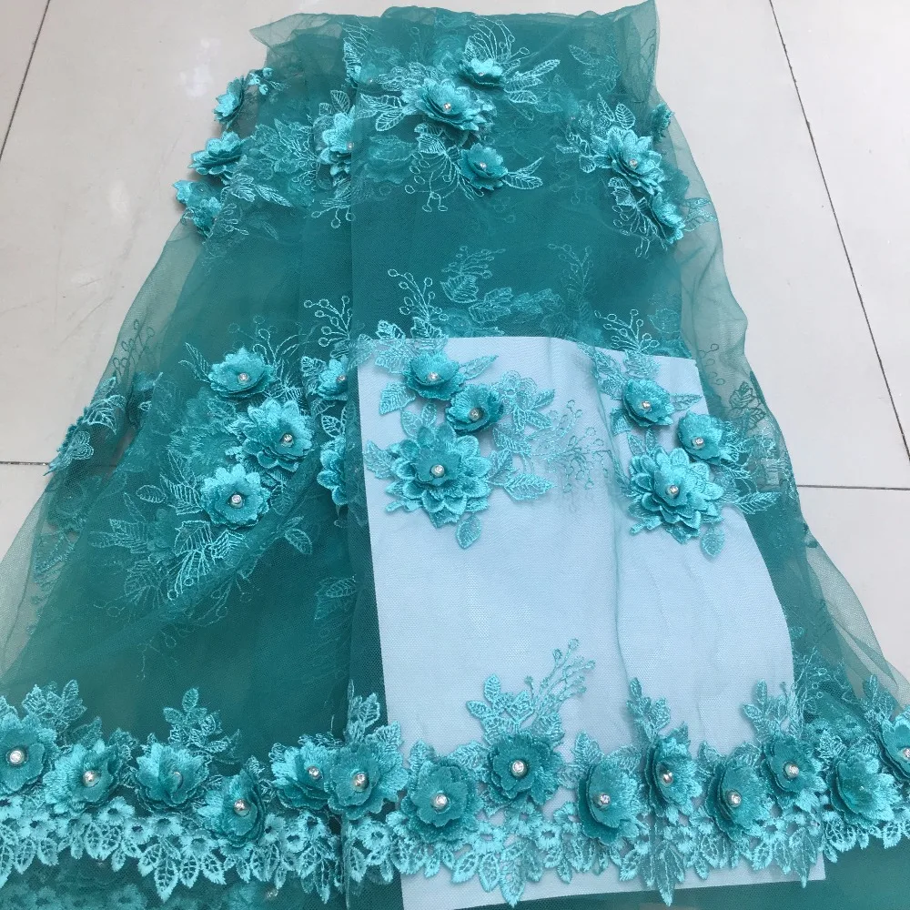 

Garden Green African Tulle Lace Fabric 2018 French Embroideried 3d Wedding High Quality 5Yards 3D Floral for Sale