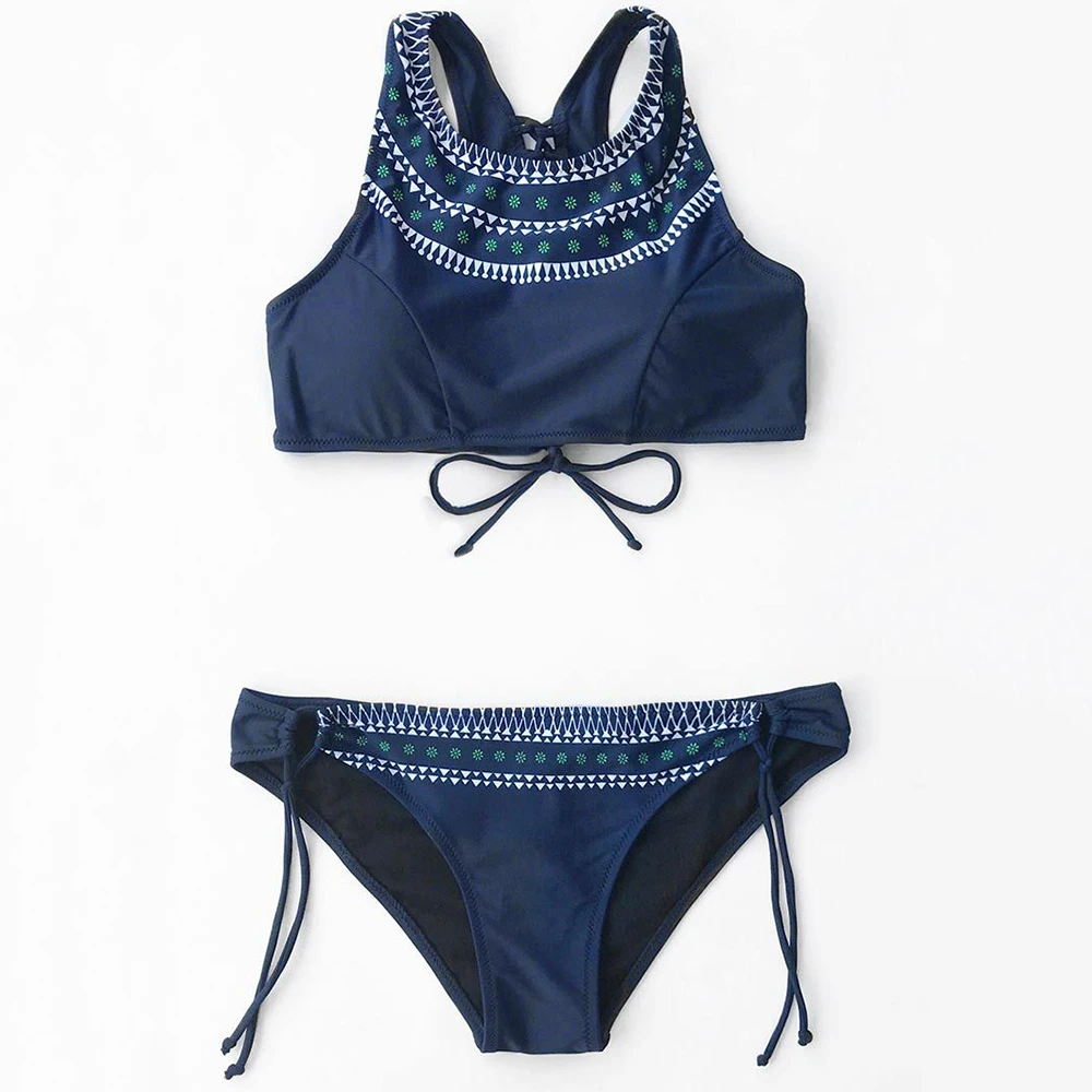 

2019 Vintage Retro Swimsuit Navy Bandage Bikini Summer Bathing Suit Brazilian Biquini Sexy Bikinis Set U Neck Swimwear Women