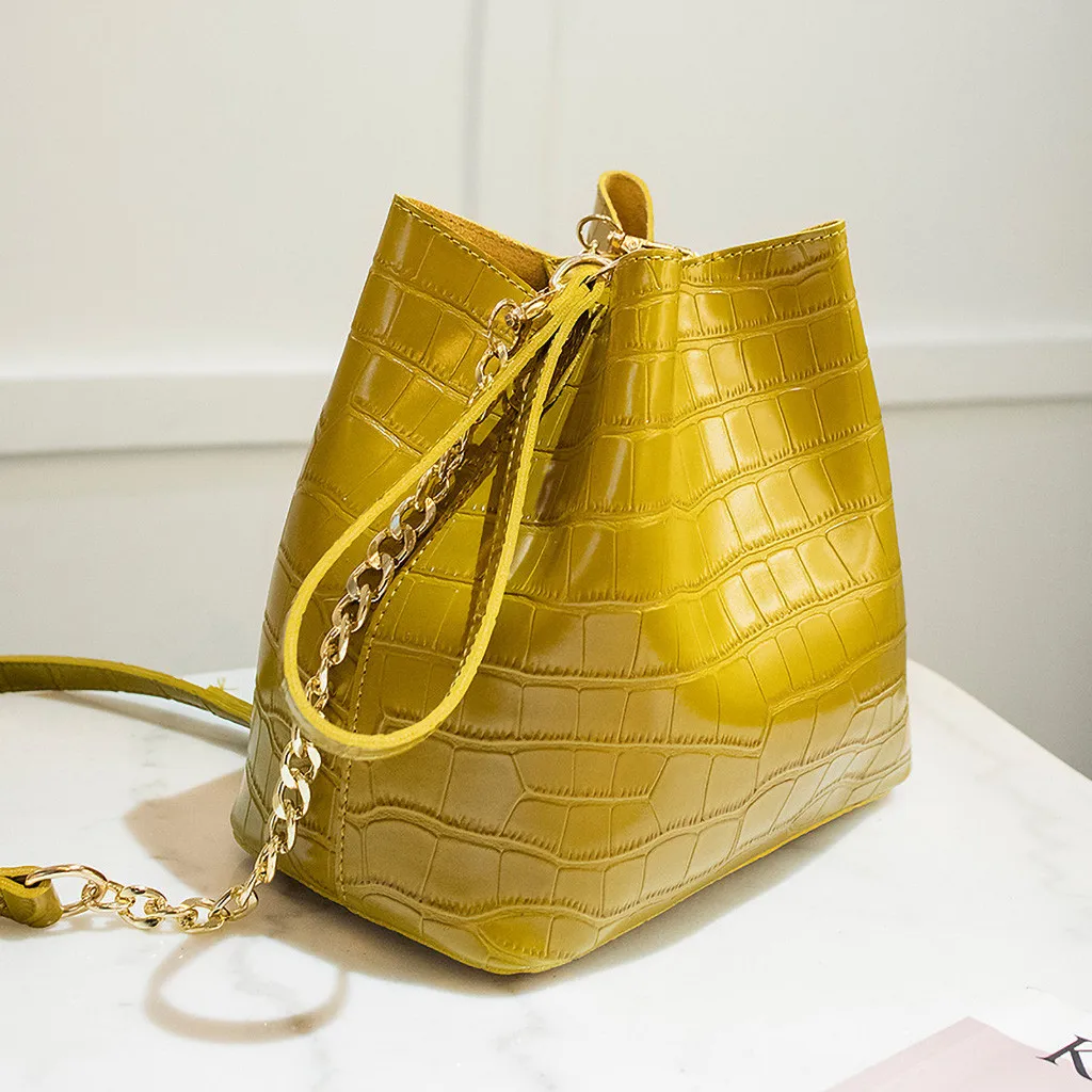 Crocodile Bucket Bag For Women Fashion Small Crossbody Bags Yellow Bags PU Leather Shoulder Bag Handbags and Purses