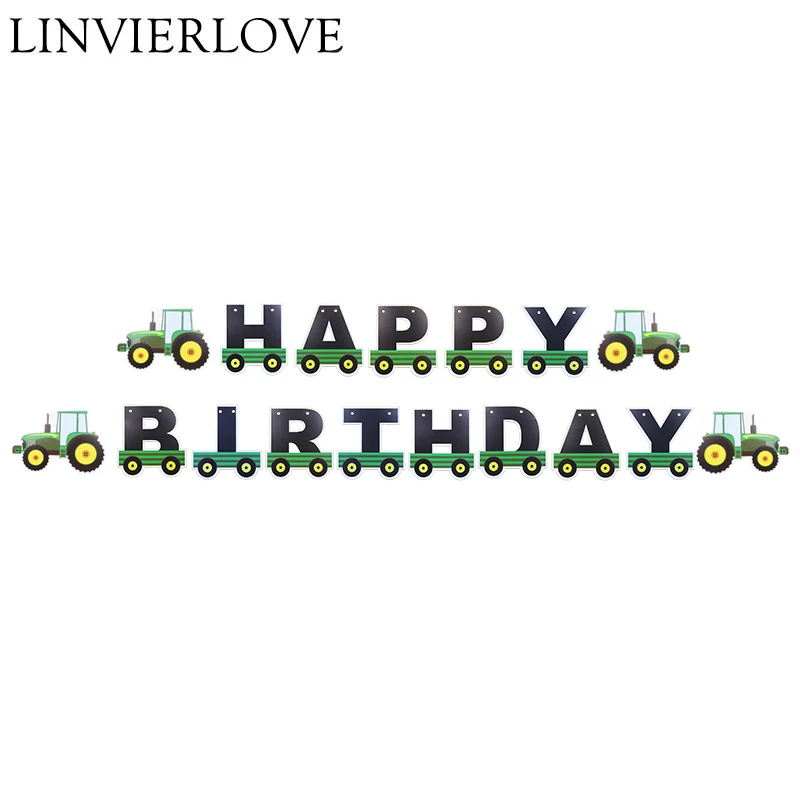 

1Set Blue Construction Vehicle Banners Happy Birthday Theme Paper Flags For Kids Boys Girls Baby Shower Party Decor Supplies