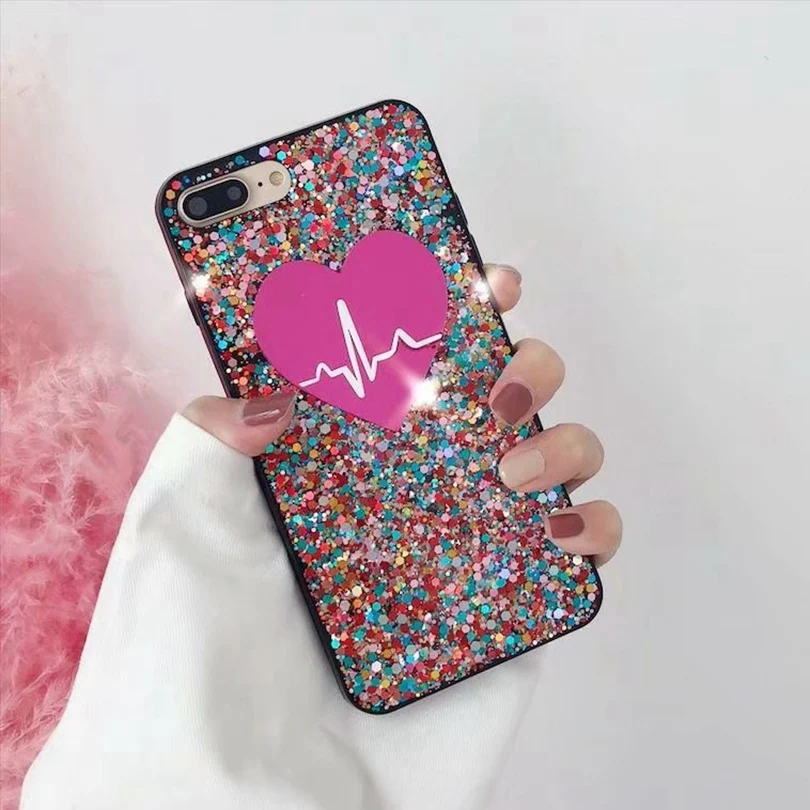 Блестящий чехол с блестками и сердечками для iPhone 7 8 6 6s Plus 3D любовный Мягкий из ТПУ