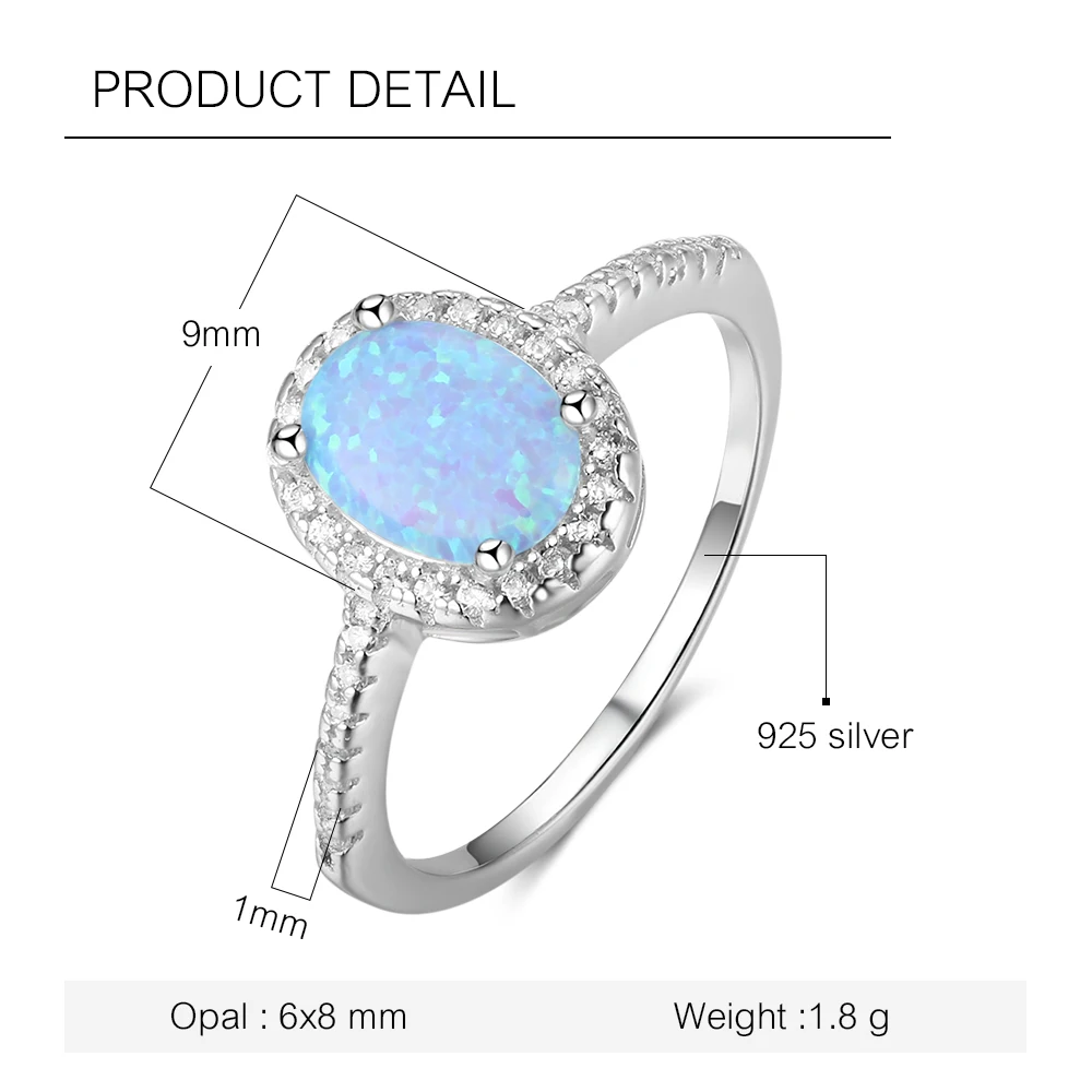 925 Sterling Silver Blue Opal Ring For Women Valentine's Day Gift