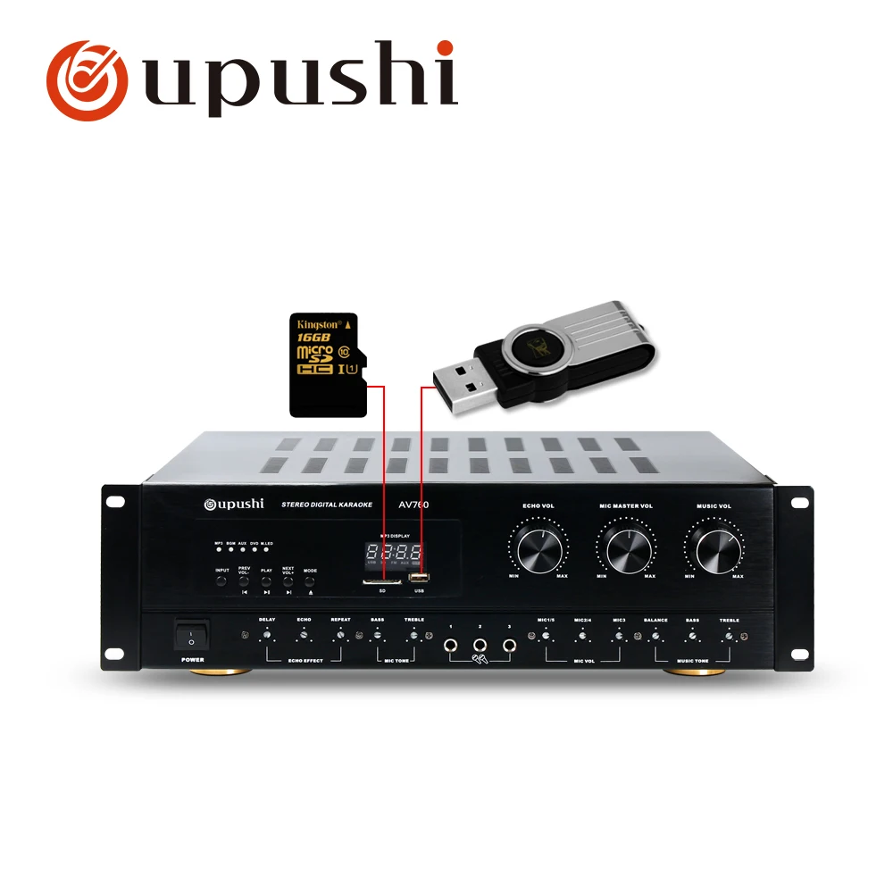 Oupushi профессиональный караоке 8 Ом Цифровой усилитель 2 канала HiFi 250 Вт* 2 эхо стерео клубный усилитель с колонки KTV Шэньчжэнь