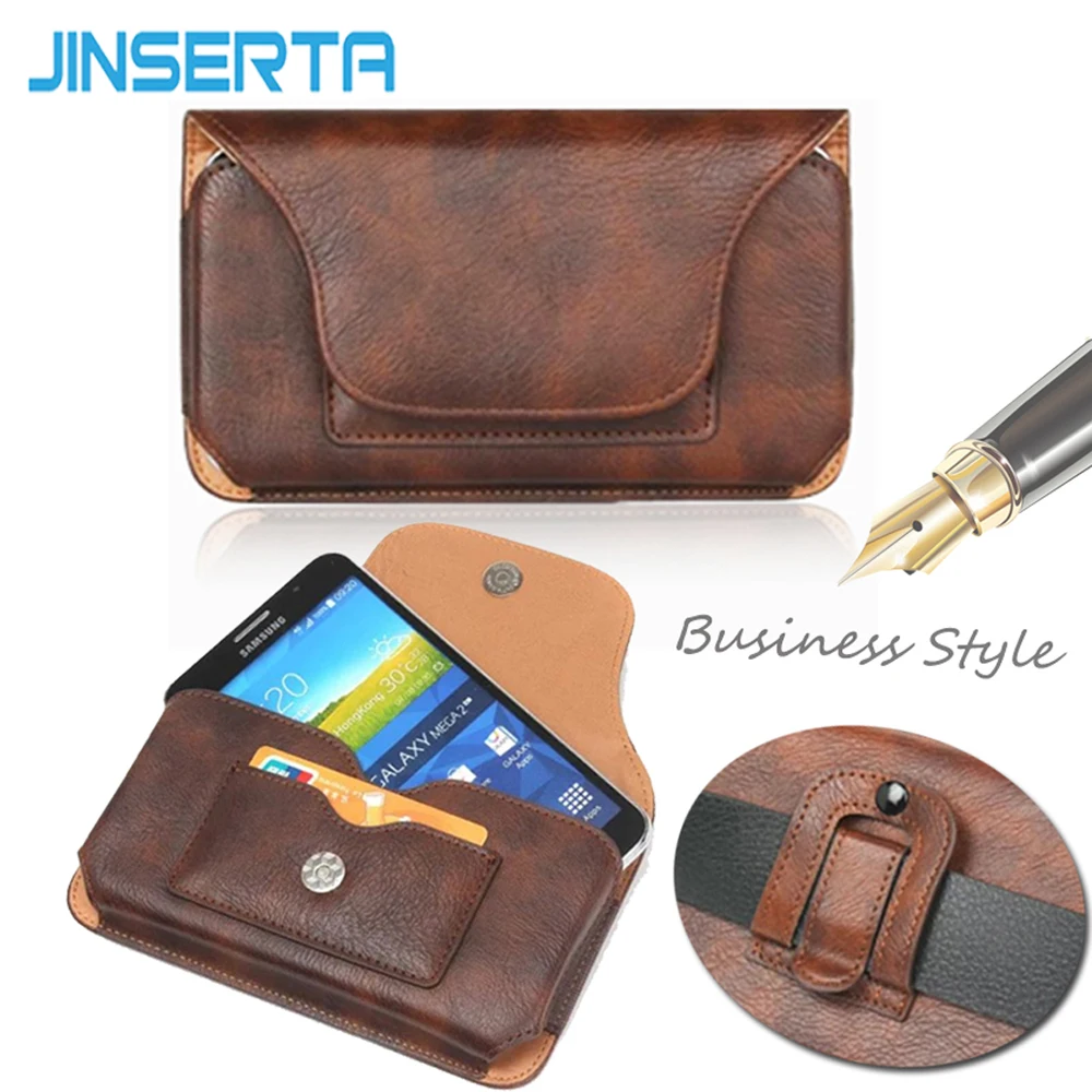 

JINSERTA Universal Leather Belt Clip Holster Phone Pouch Case Bag for iPhone 7 7 Plus Vintage Card Slot Holsters Cases