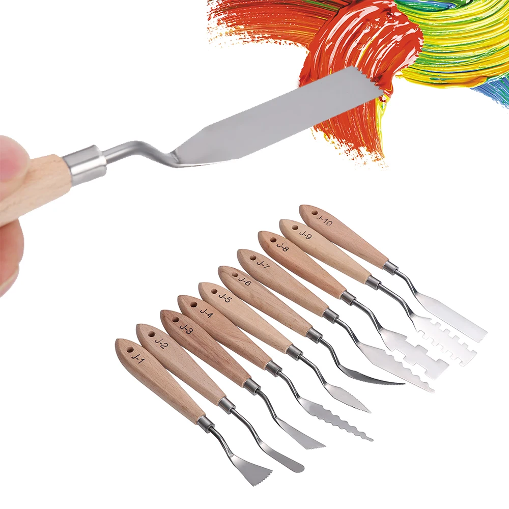 

10Pcs/Set Mixed Stainless Steel Palette Scraper Set Spatula Knives Blade For Artist Oil Acrylic Watercolor Painting Tools Knife