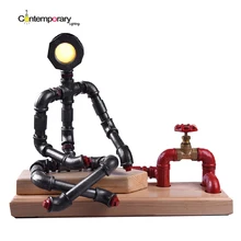 Дома антикварная тумбочка Винтаж Лофт Промышленные Утюг в стиле ретро Творческий промышленный робот компании спереди декоративные светодиодные лампы трубы