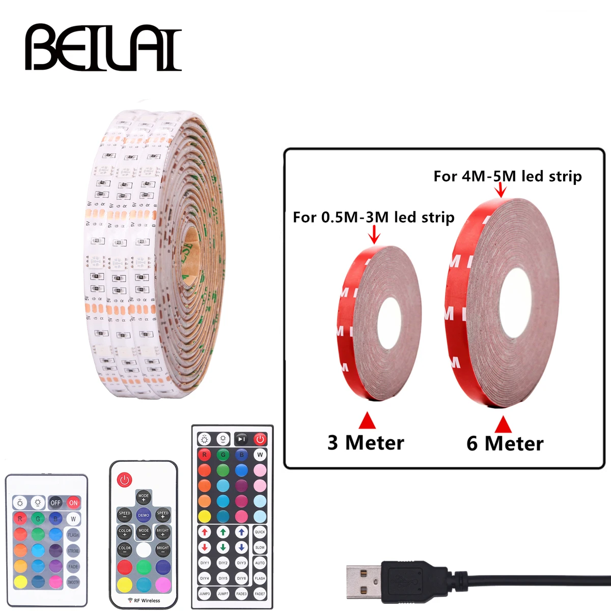 

RGB USB LED Strip Light DIY 5V LED Strip Color Changing String Tape Ribbon Kitchen TV Backlight 3M/4M/5M Add Fixed Tape