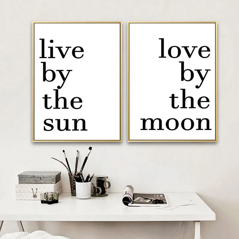 Live By The Sun Love Moon минималистичные цитаты плакат и печать скандинавских настенных