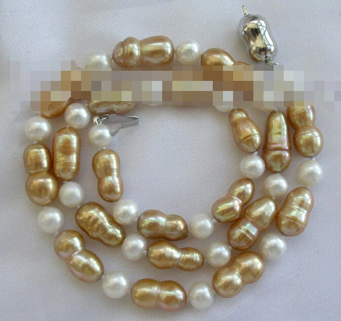

huij 0033028 stunning big 15mm baroque champagne white freshwater cultured pearl necklace