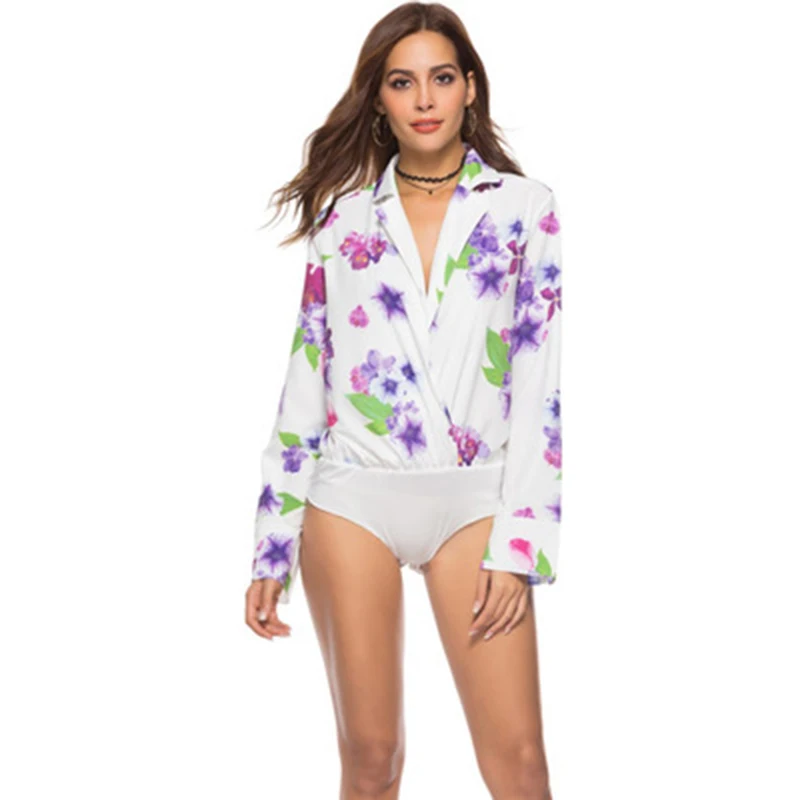 Women's Sexy V-Neck Long Sleeve Turn Down Collar Blouse Bodysuit Tops image 5