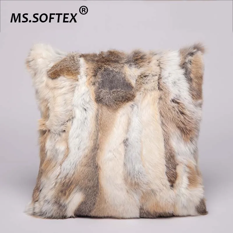 MS. Softex чехол для подушки из натурального кроличьего меха, наволочка для подушки из кусков, чехол для подушки из натурального меха, украшение для дома