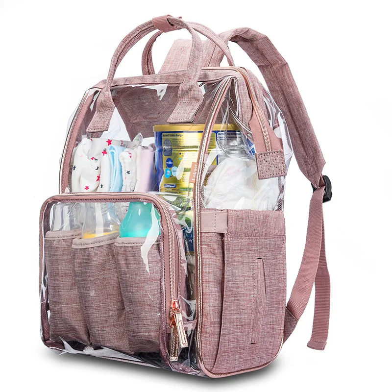 

Fashion Shoulder Mummy Bag Transparent Diaper Backpack Maternal Bag Waterproof PVC Large Capacity Multi-functional Nursing Bag
